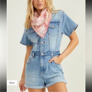 Altar'd State Blue Denim Short Sleeve Romper